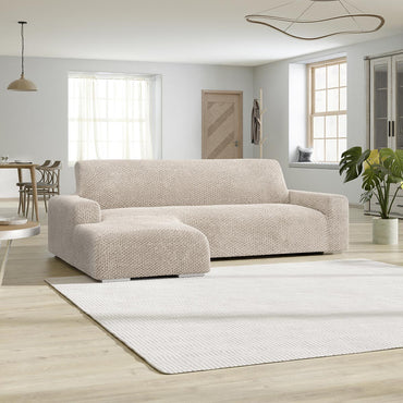 Housse de canapé en forme de L (méridienne gauche) - Beige, collection Velvet