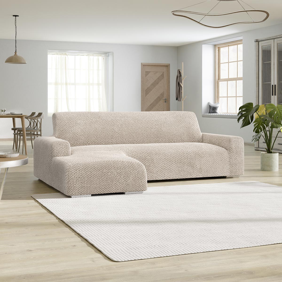 Housse de canapé en forme de L (méridienne gauche) - Beige, collection Velvet