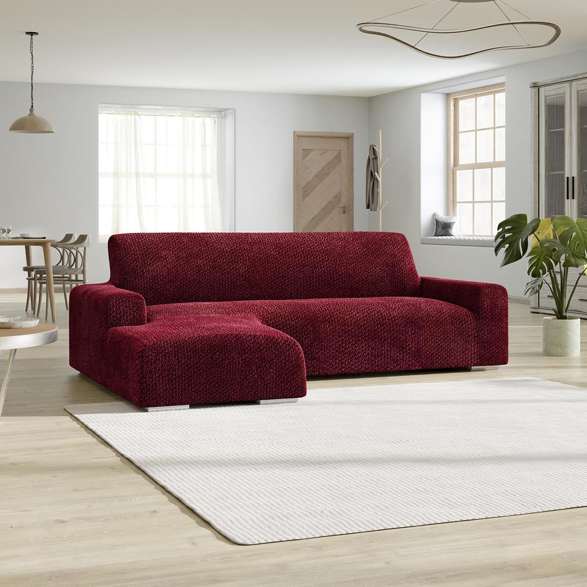 L-Shaped Sofa Cover (Left Chaise)- Bordeaux, Velvet Collection