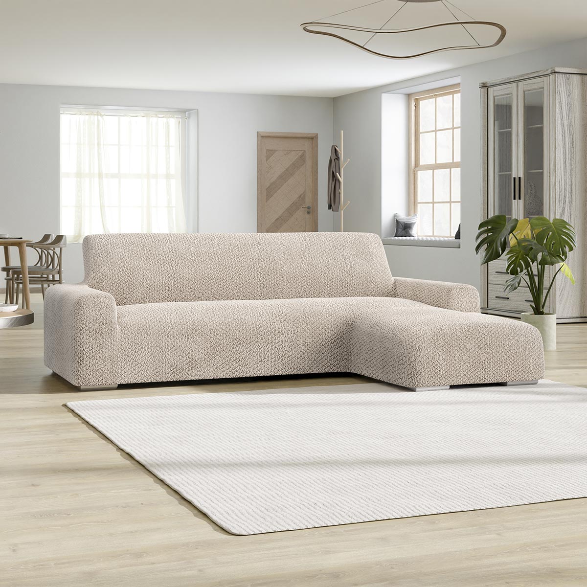L-Shaped Sofa Cover (Right Chaise) - Beige, Velvet Collection