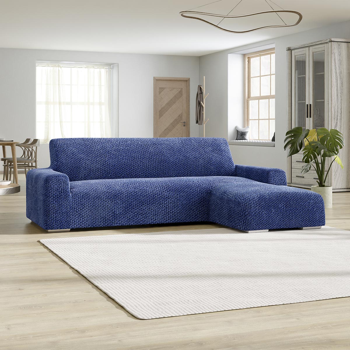 L-Shaped Sofa Cover (Right Chaise) - Blue, Velvet Collection