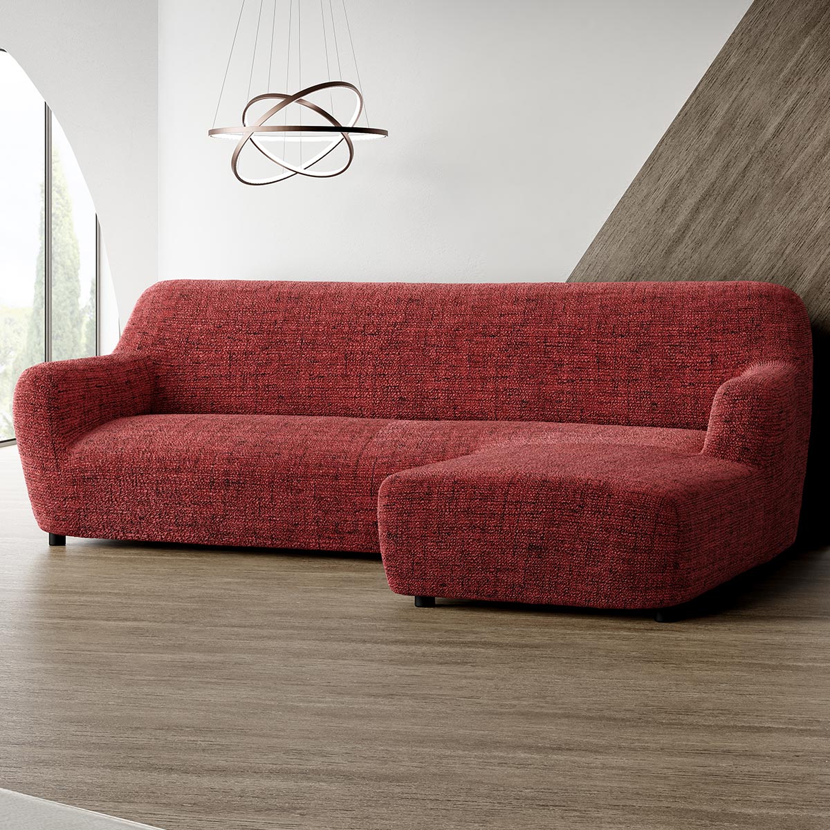 L-Shaped Sofa Cover (Right Chaise) - Vittoria Red, Microfibra Printed Collection
