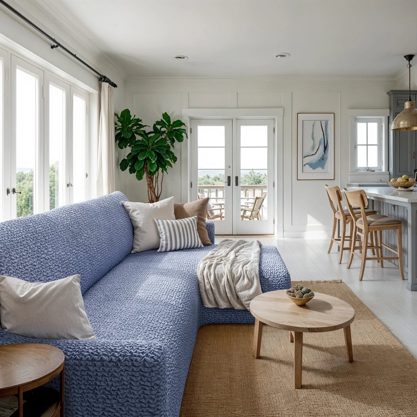 L-Shaped Sofa Cover (Right Chaise) - Blue, Microfibra Collection