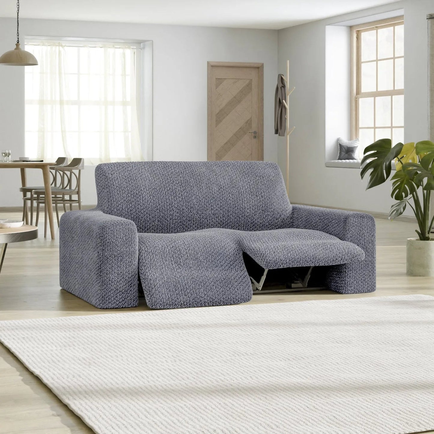 2 Seater Recliner Sofa Cover - Grey, Velvet