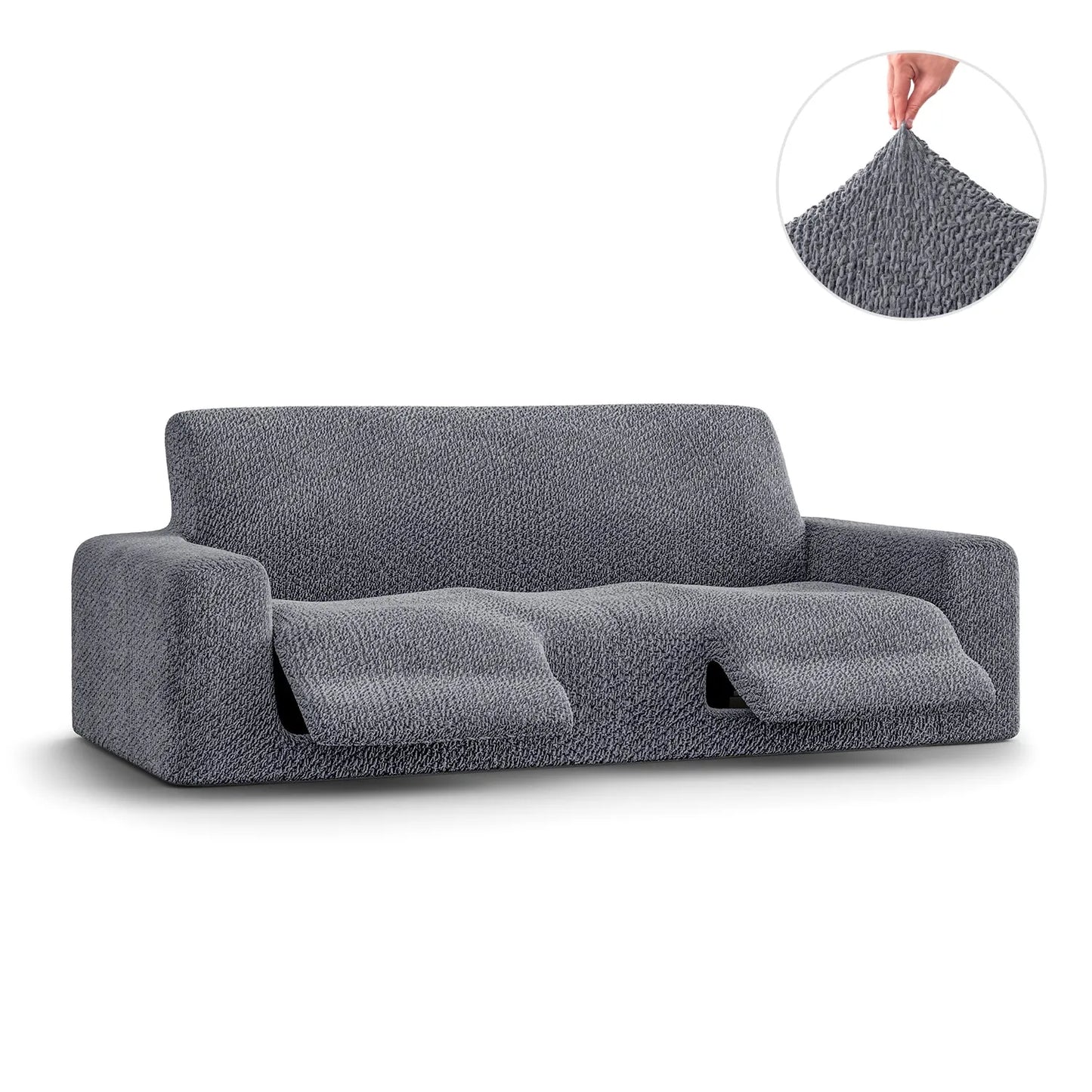 3 Seater Recliner Sofa Cover - Grey, Velvet