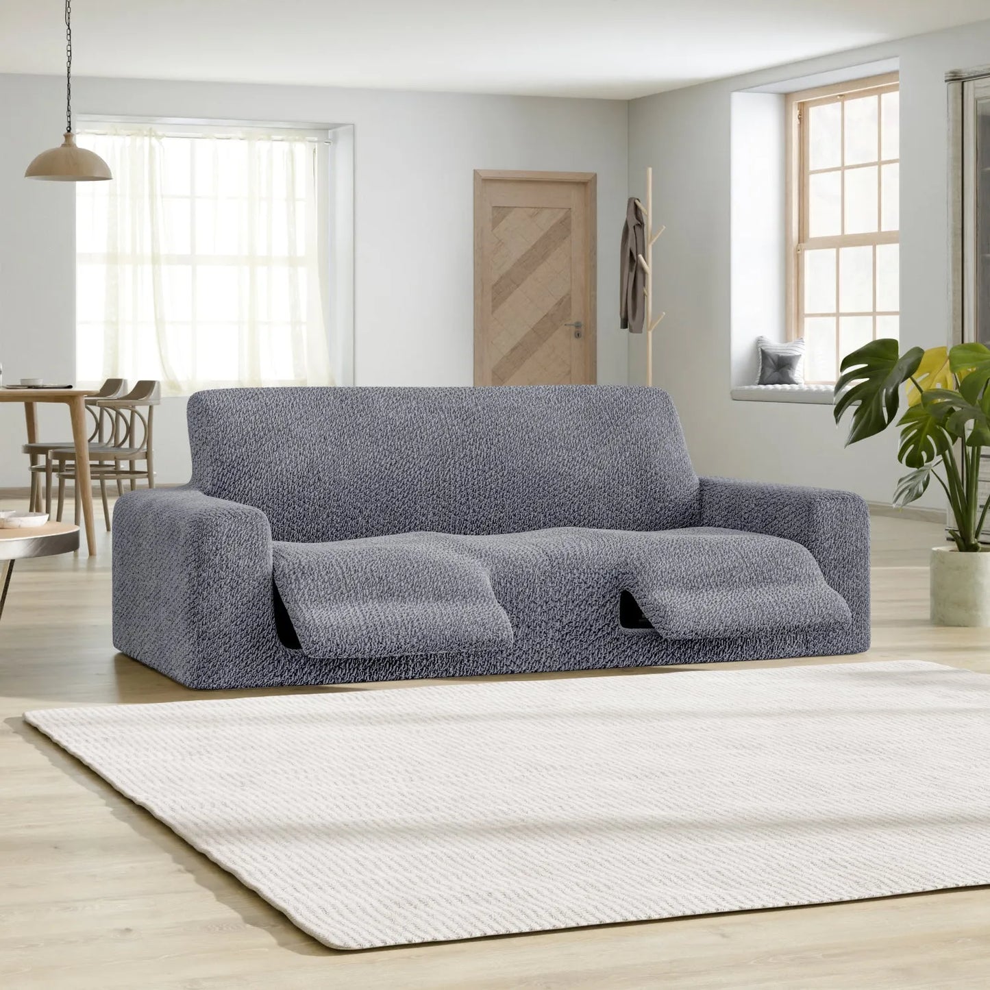 3 Seater Recliner Sofa Cover - Grey, Velvet