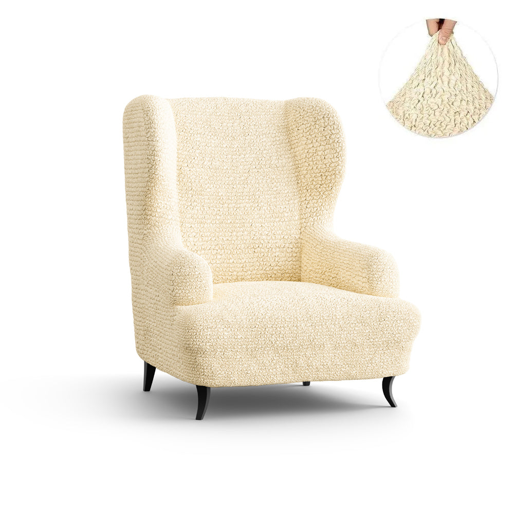Wing Chair Cover - Beige, Microfibra