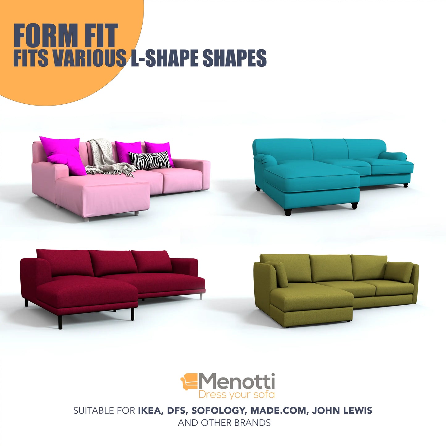 L-Shaped Sofa Cover (Left Chaise) - Graffio Orange, Microfibra Printed Collection