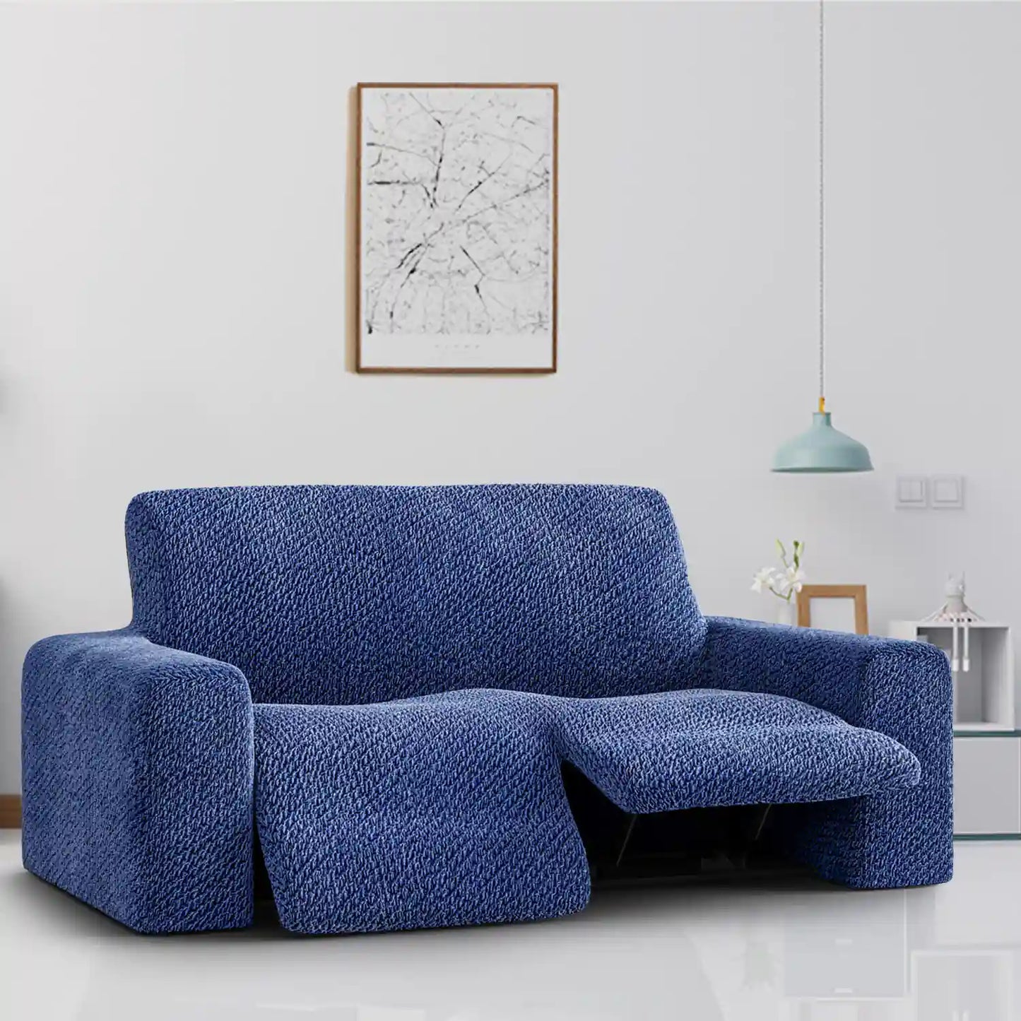 2 Seater Recliner Sofa Cover - Blue, Velvet