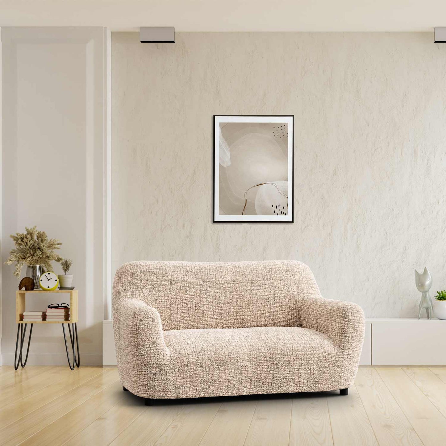 2 Seater Sofa Cover - Graffio Beige, Microfibra Printed