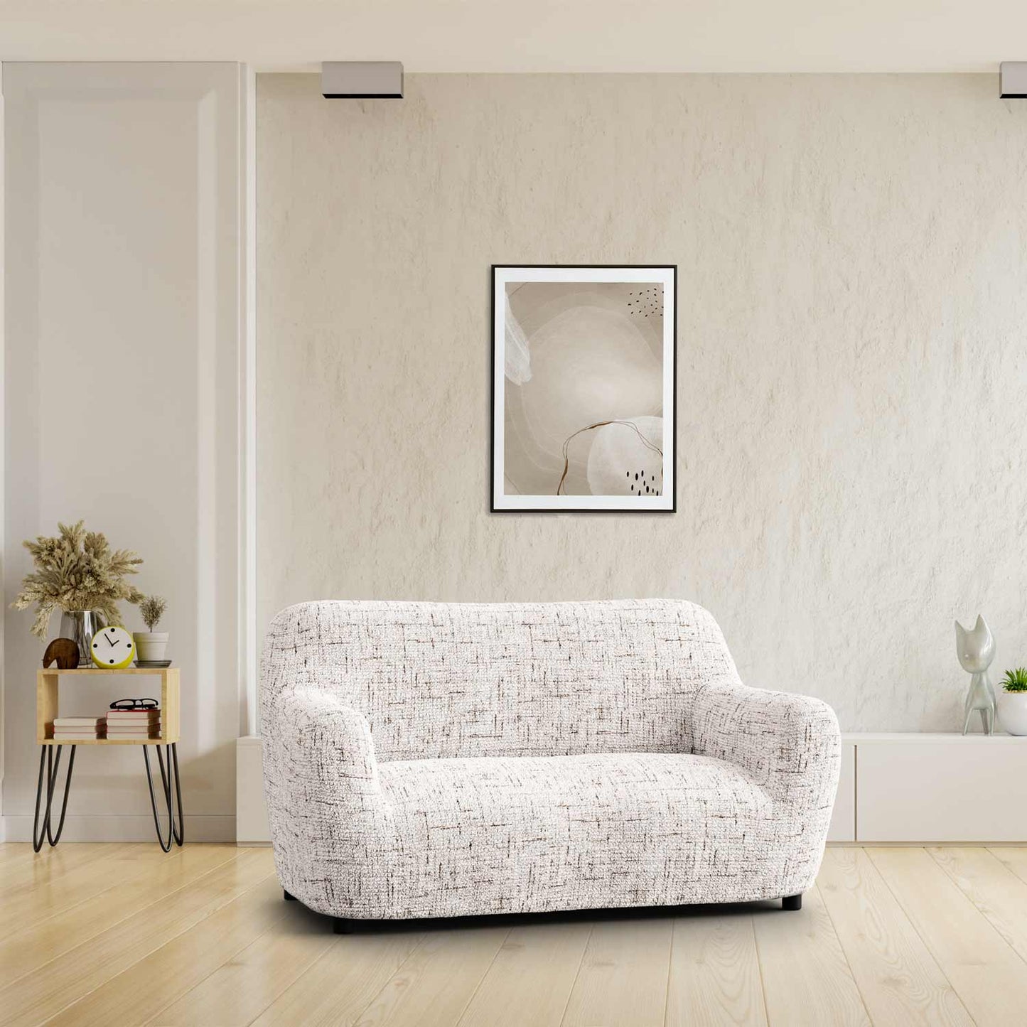 2 Seater Sofa Cover - Vittoria White, Microfibra Printed