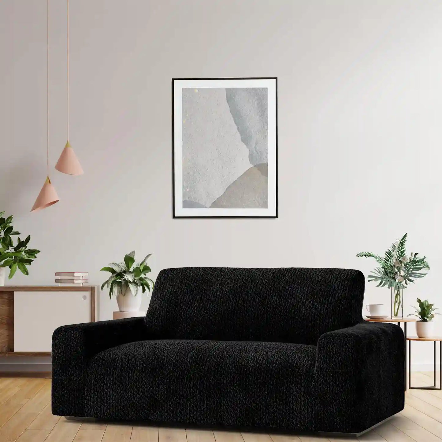 2 Seater Sofa Cover - Black, Velvet Collection