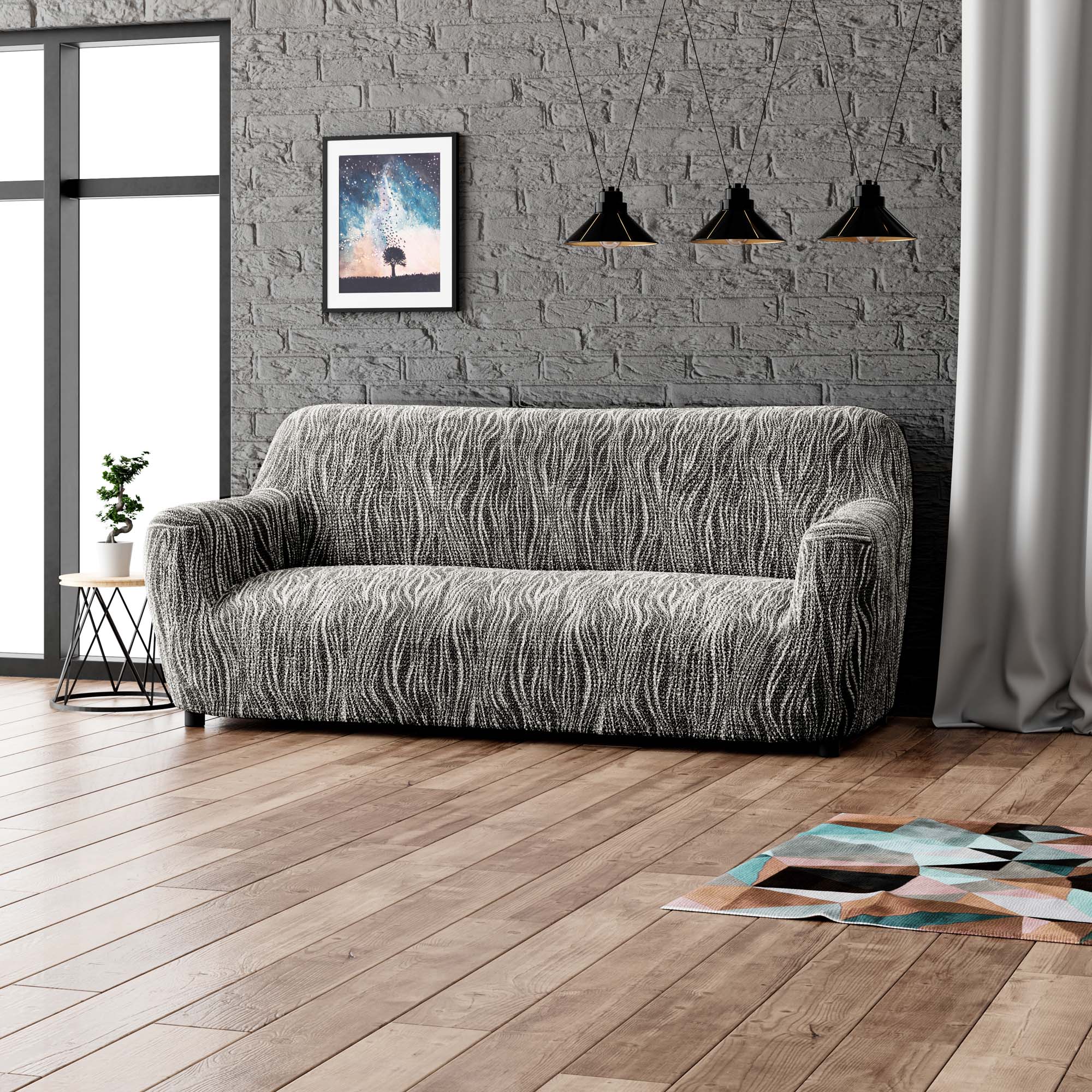 3 Seater Sofa Cover - Universo Grey, Microfibra Printed