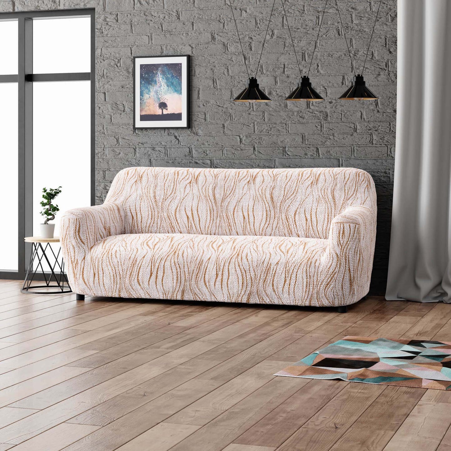 3 Seater Sofa Cover - Universo Beige, Microfibra Printed