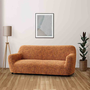 3 Seater Sofa Cover - Graffio Orange, Microfibra Printed