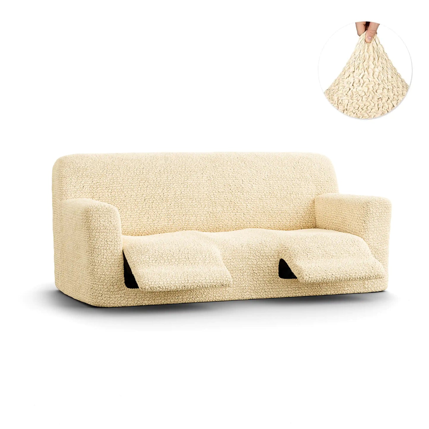 3 Seater Recliner Sofa Cover - Beige, Microfibra