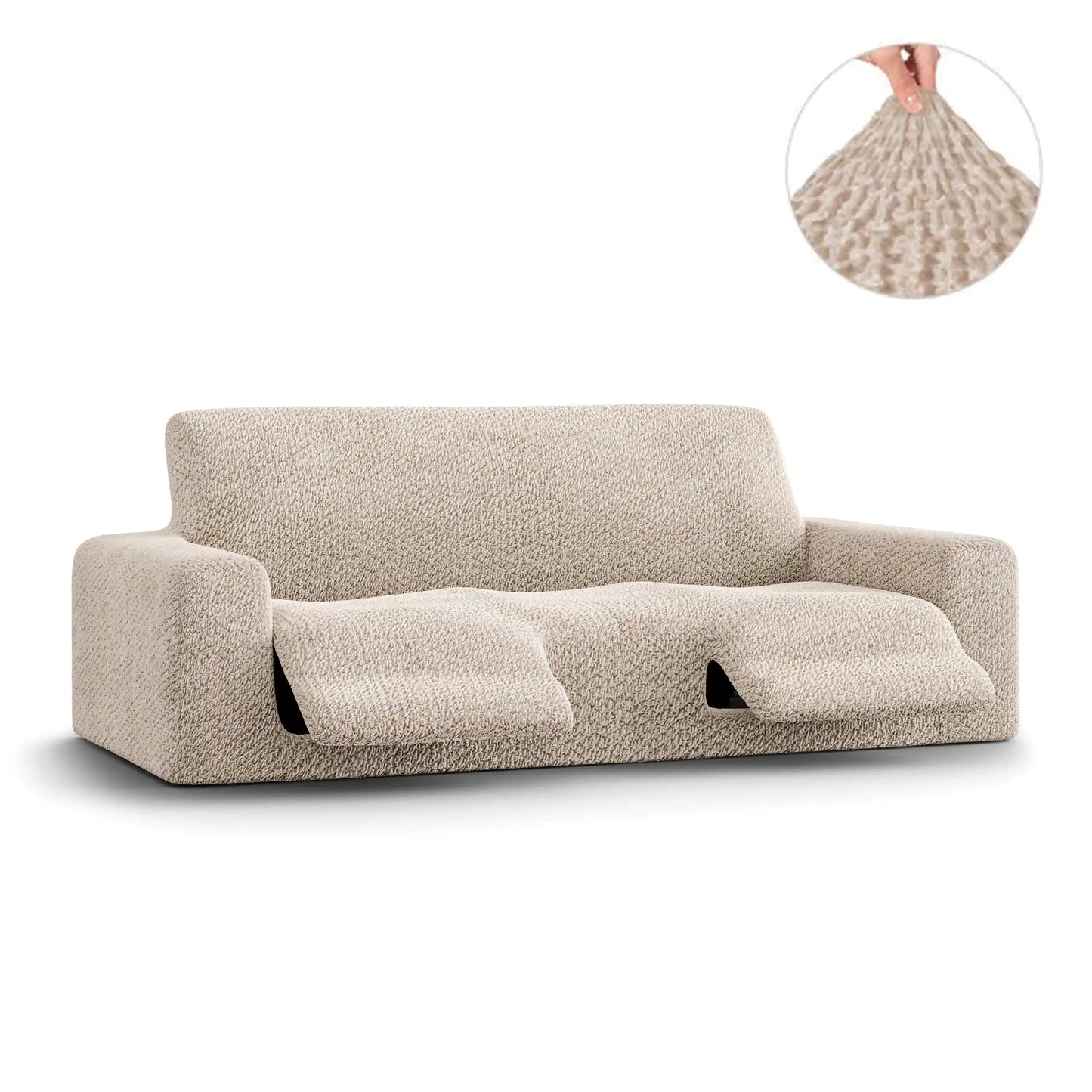 3 Seater Recliner Sofa Cover - Beige, Velvet