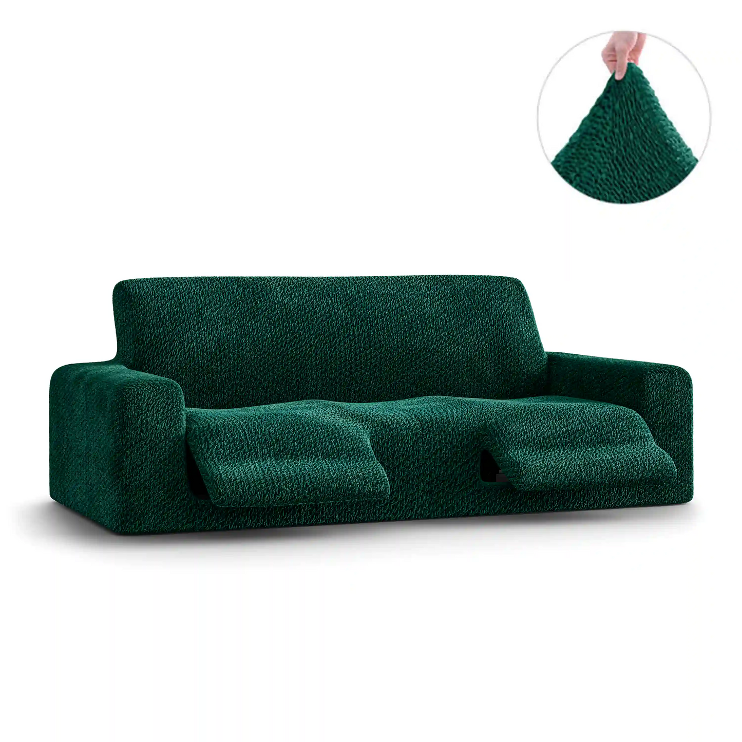 3 Seater Recliner Sofa Cover - Green, Velvet