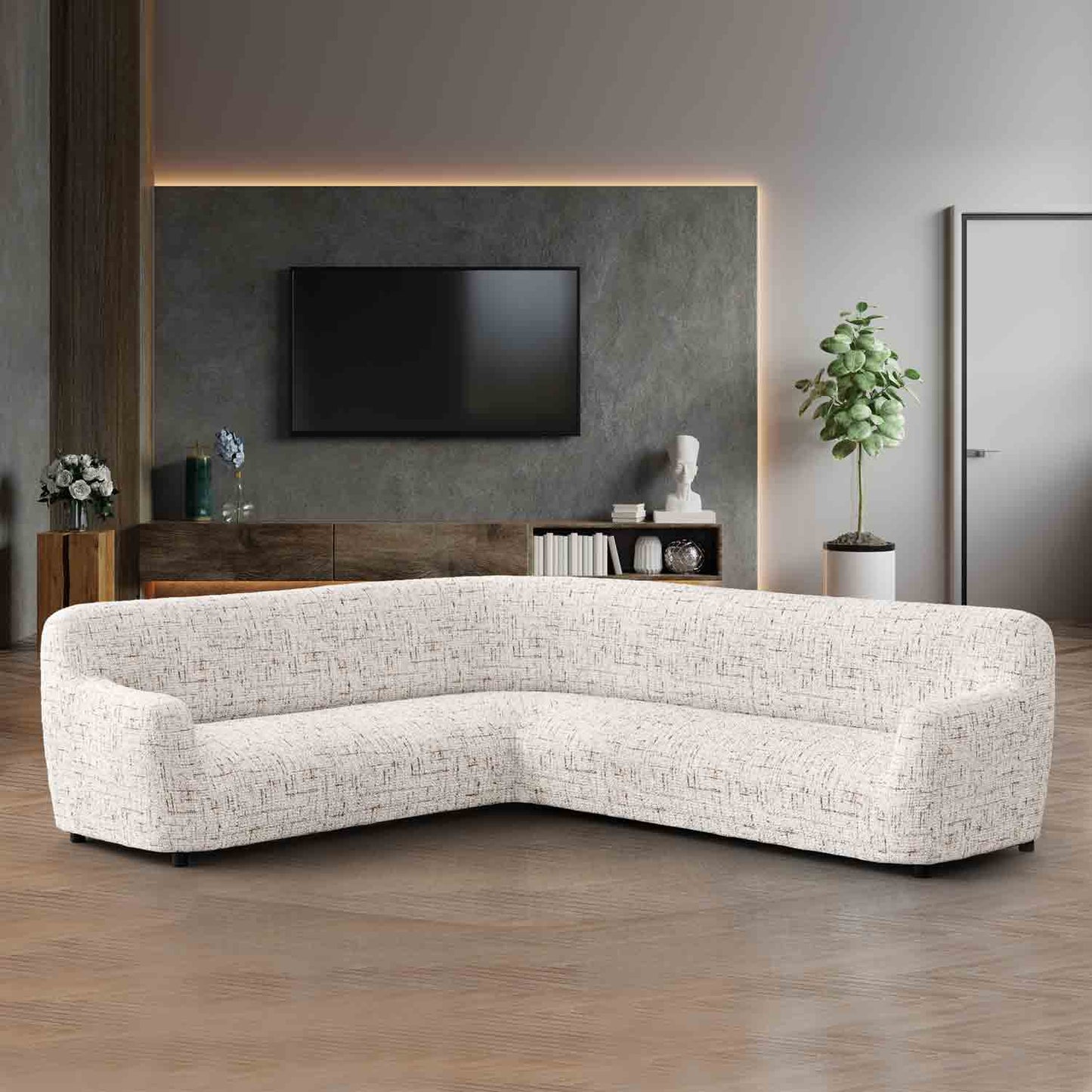 Corner Sofa Cover - Vittoria White, Microfibra Printed