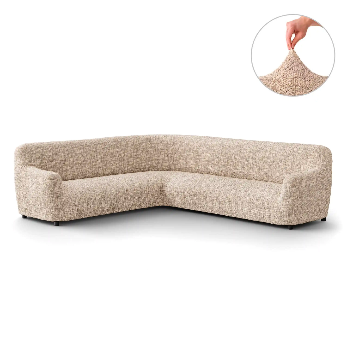 Housse de canapé d'angle - Rayure beige, microfibre imprimée