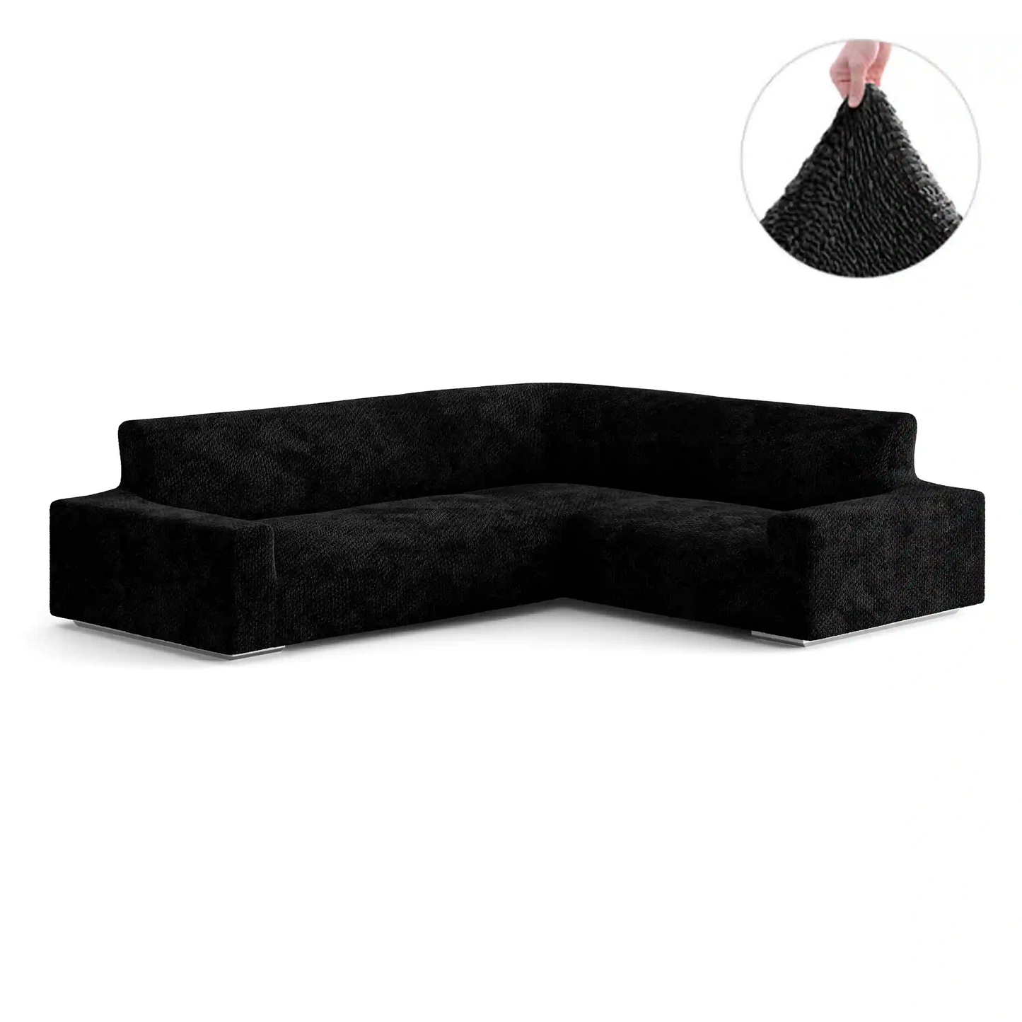 Corner Sofa Cover - Black, Velvet Collection