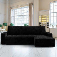 L-Shaped Sofa Cover (Right Chaise) - Black, Velvet Collection