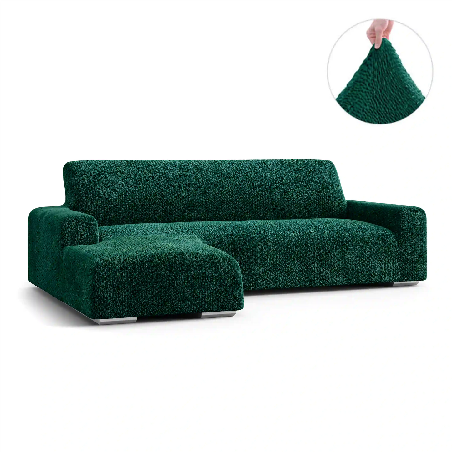 L-Shaped Sofa Cover (Left Chaise) - Green, Velvet Collection