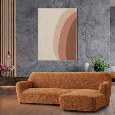 L-Shaped Sofa Cover (Right Chaise) - Graffio Orange, Microfibra Printed Collection