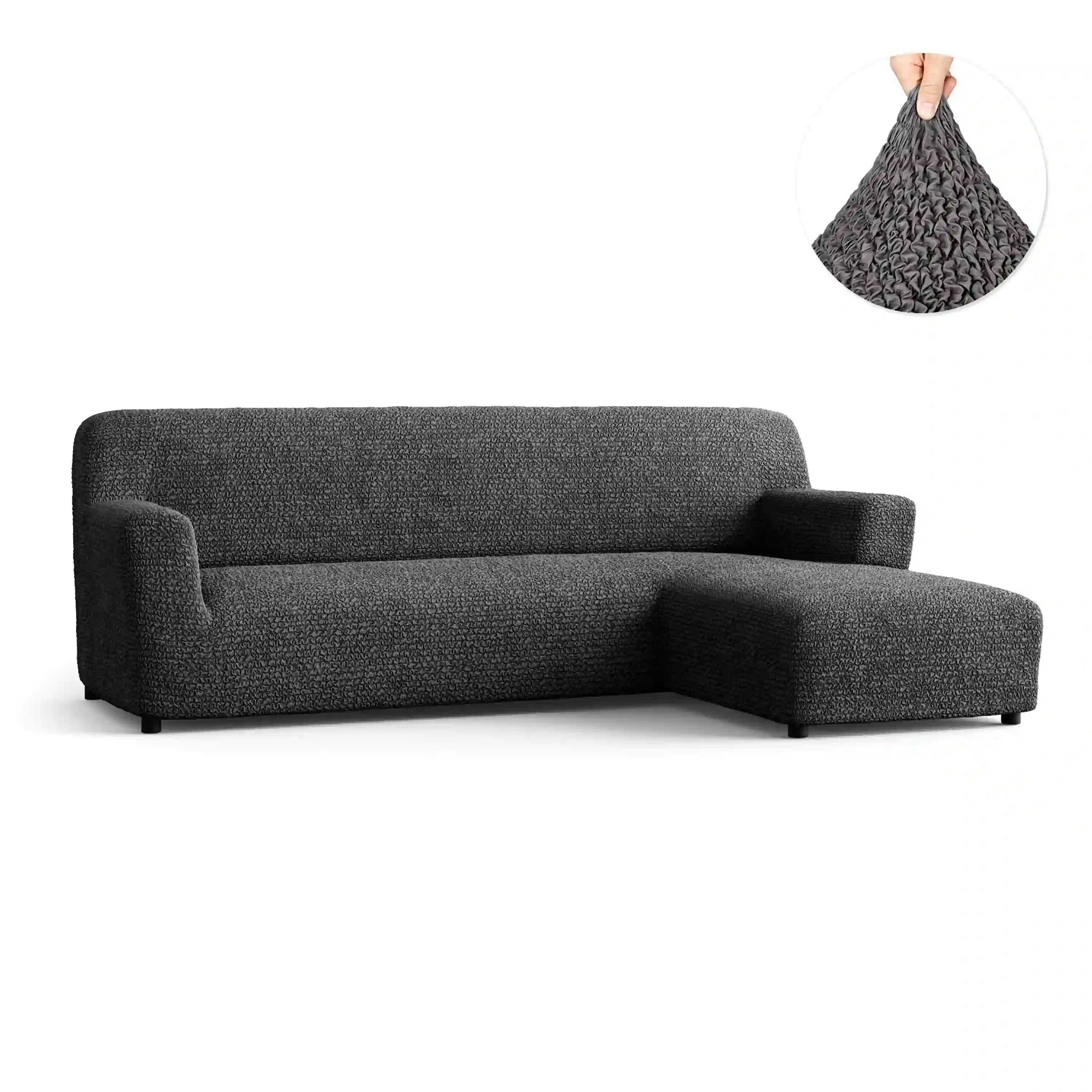 Housse de canapé en L (chaise droite) - Anthracite, collection Microfibra