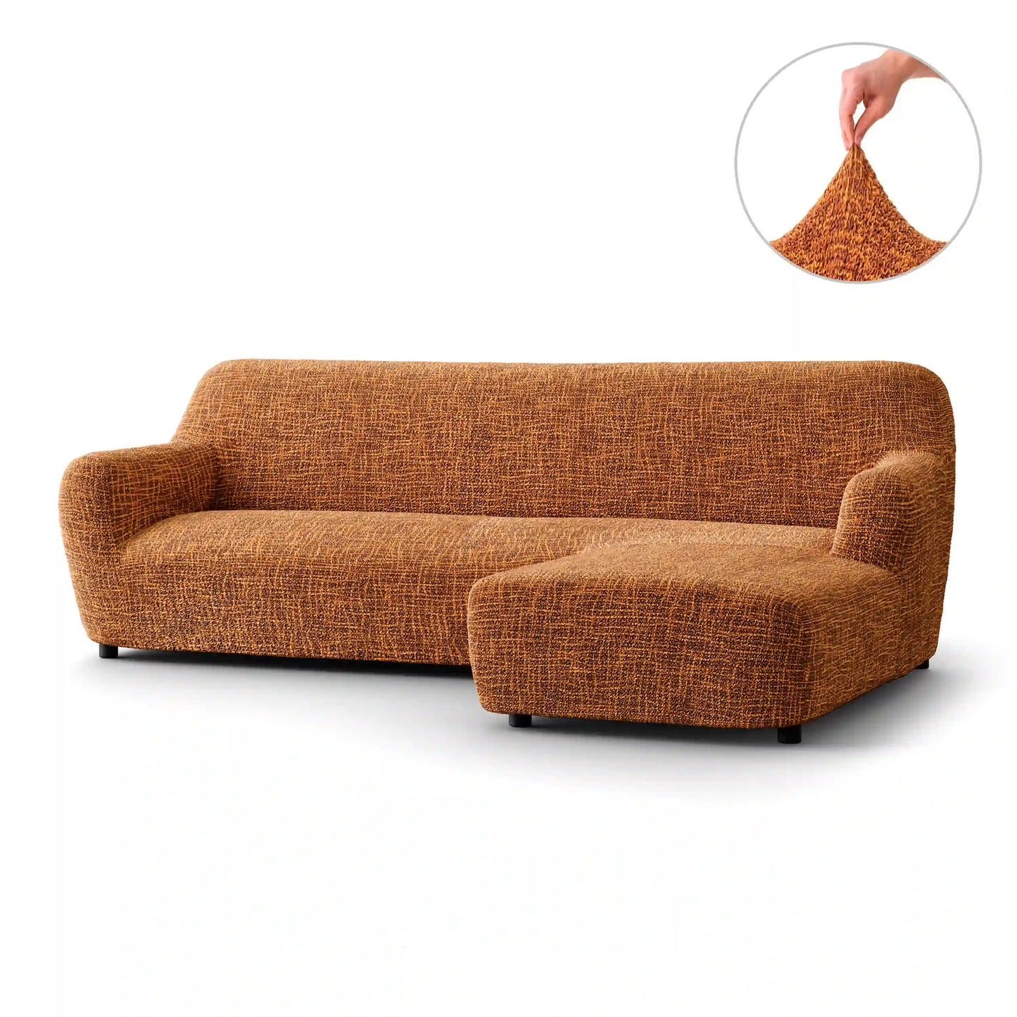 L-Shaped Sofa Cover (Right Chaise) - Graffio Orange, Microfibra Printed Collection