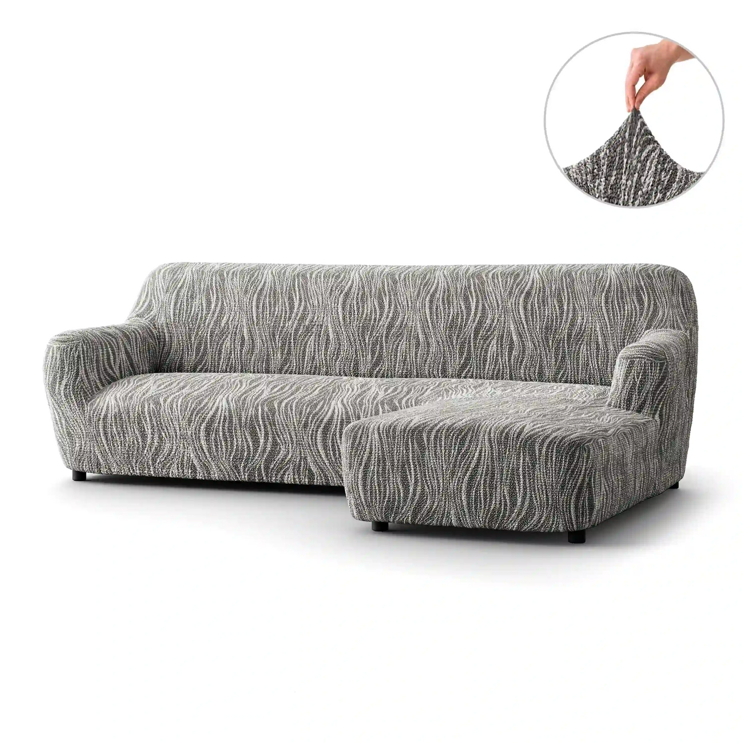L-Shaped Sofa Cover (Right Chaise) - Universo Grey, Microfibra Printed