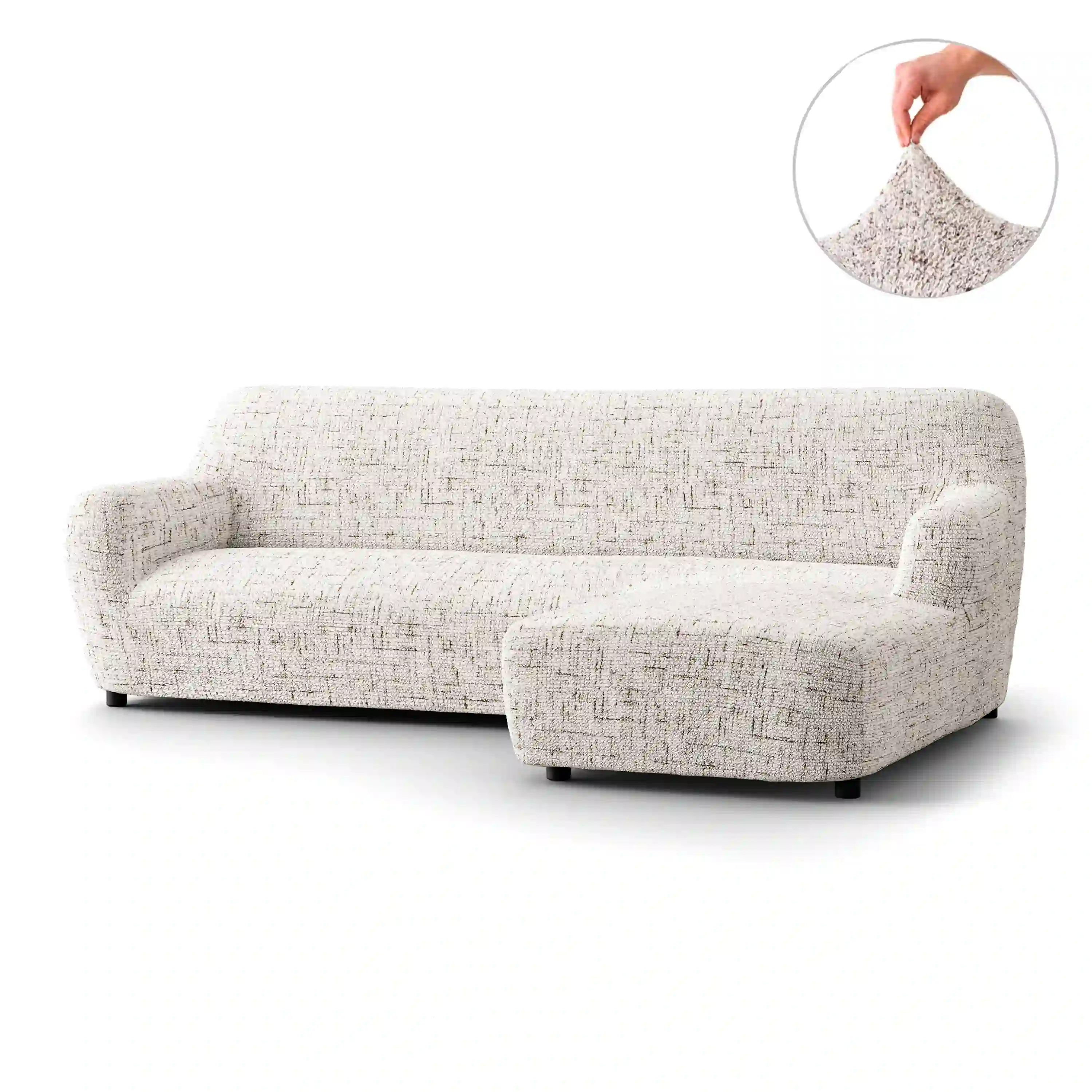 L-Shaped Sofa Cover (Right Chaise) - Vittoria White, Microfibra Printed Collection