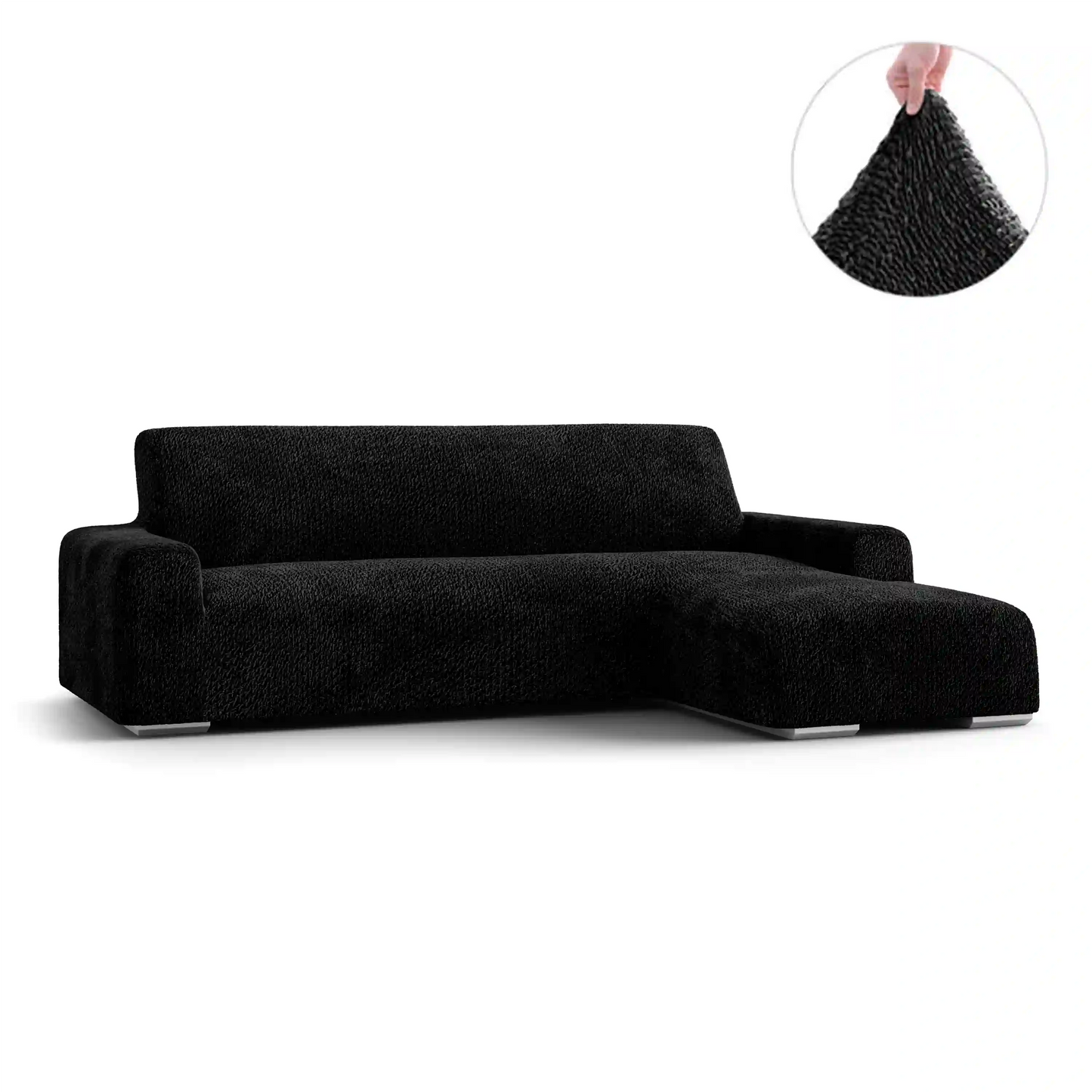 L-Shaped Sofa Cover (Right Chaise) - Black, Velvet Collection