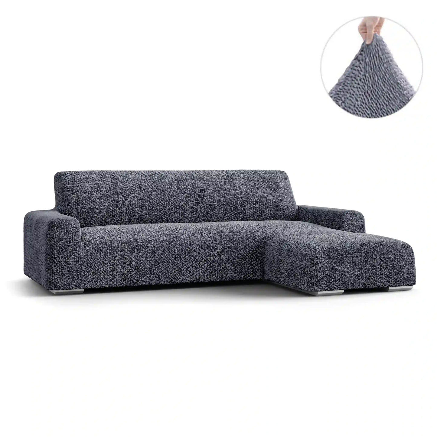 L-Shaped Sofa Cover (Right Chaise) - Grey, Velvet Collection