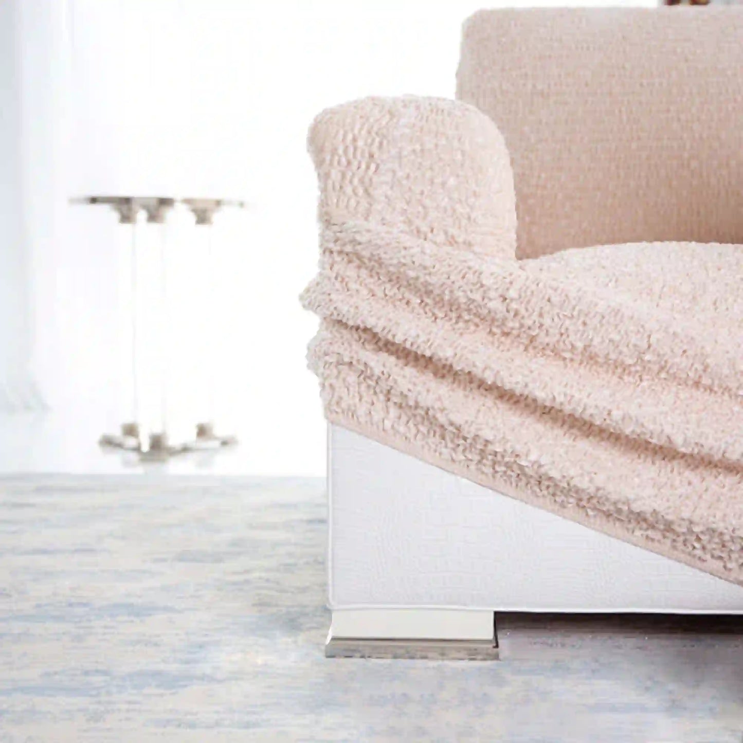 3 Seater Recliner Sofa Cover - Beige, Velvet