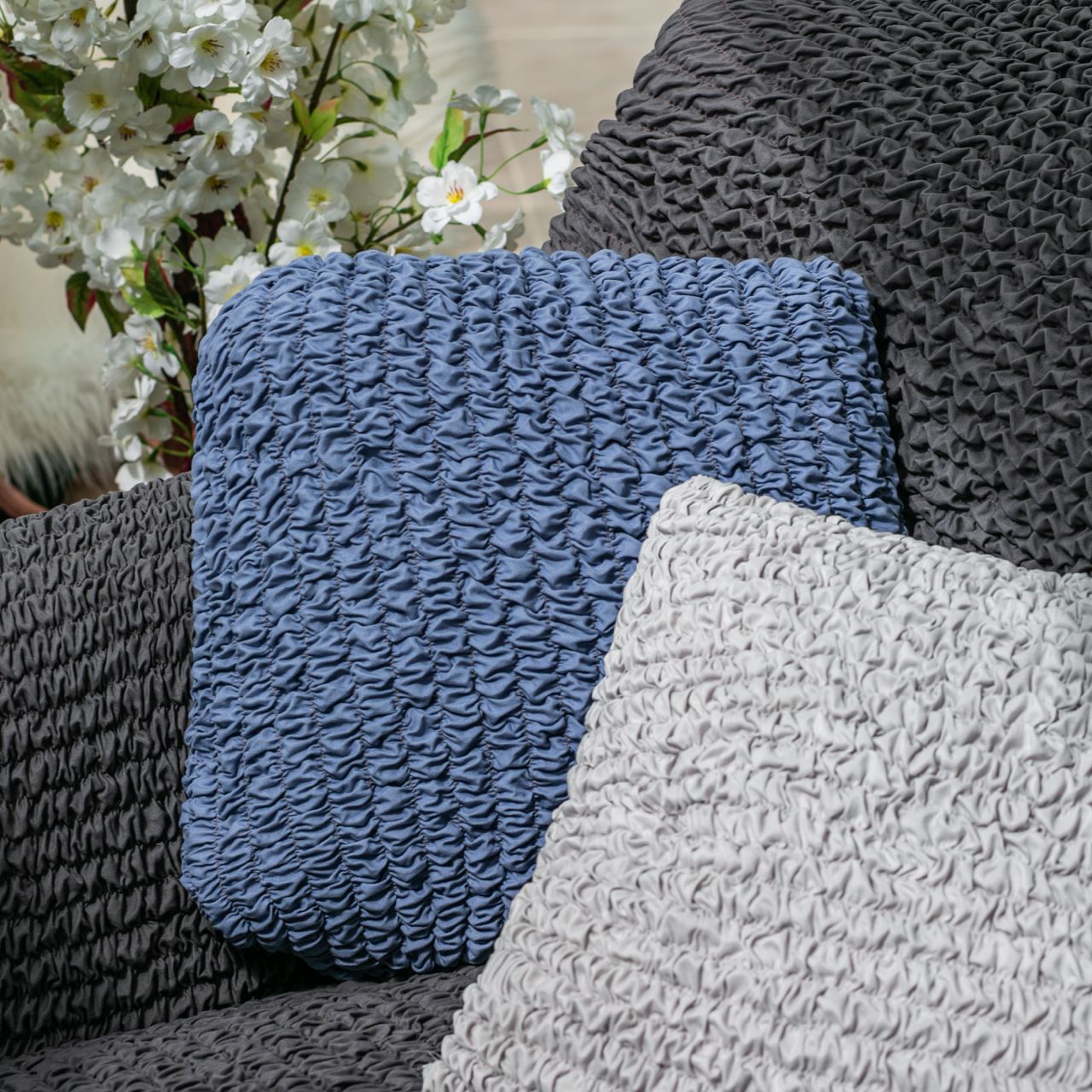 Set of 2 Microfibra Cushion Covers - Pearl, Microfibra